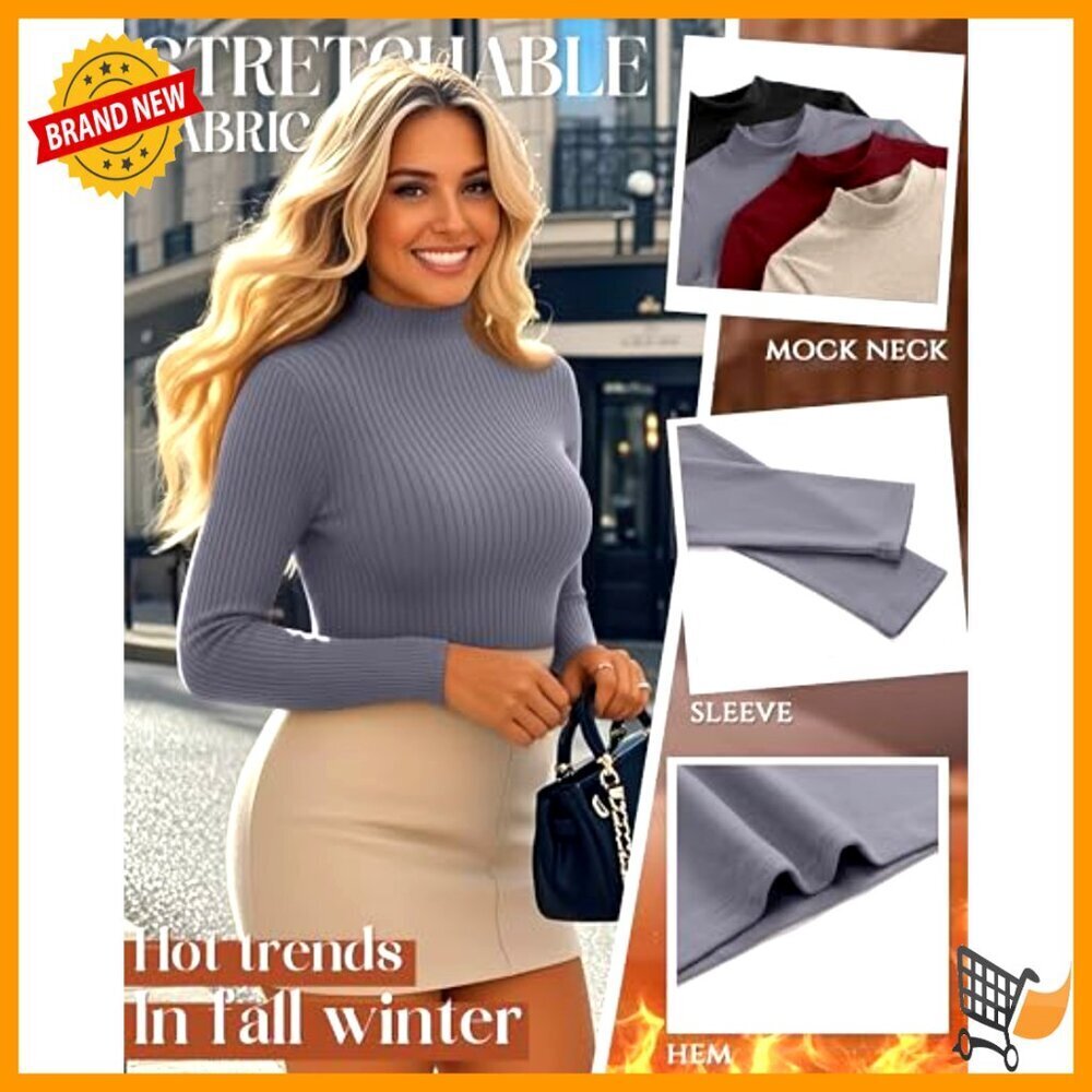 Plus Size Mock Turtleneck Thermal Fleece Ribbed Long Sleeve Fitted Shirts - Picture 4 of 7